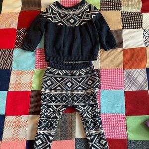 Old Navy Blue Fair Isle Sweater Top and Bottom Set 18-24 mo.